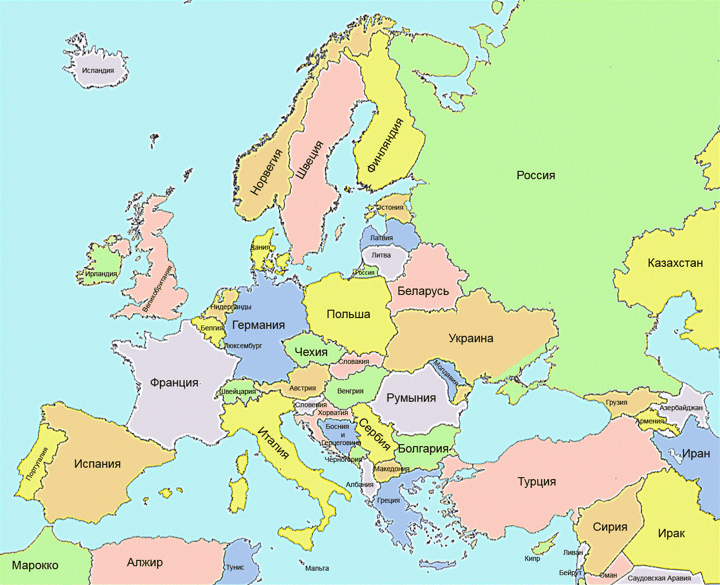 Карта южной европы со странами крупно