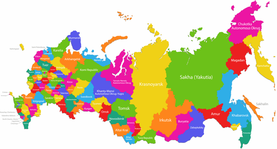 Карта России на английском языке